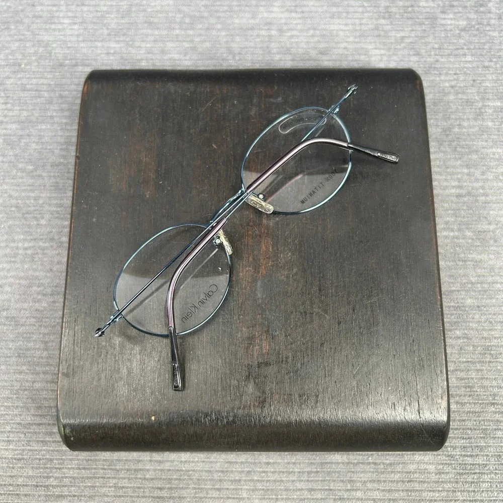 Calvin Klein 545 Blue Titanium Oval Y2k Eyeglasses Frames 47-19-140 Japan
